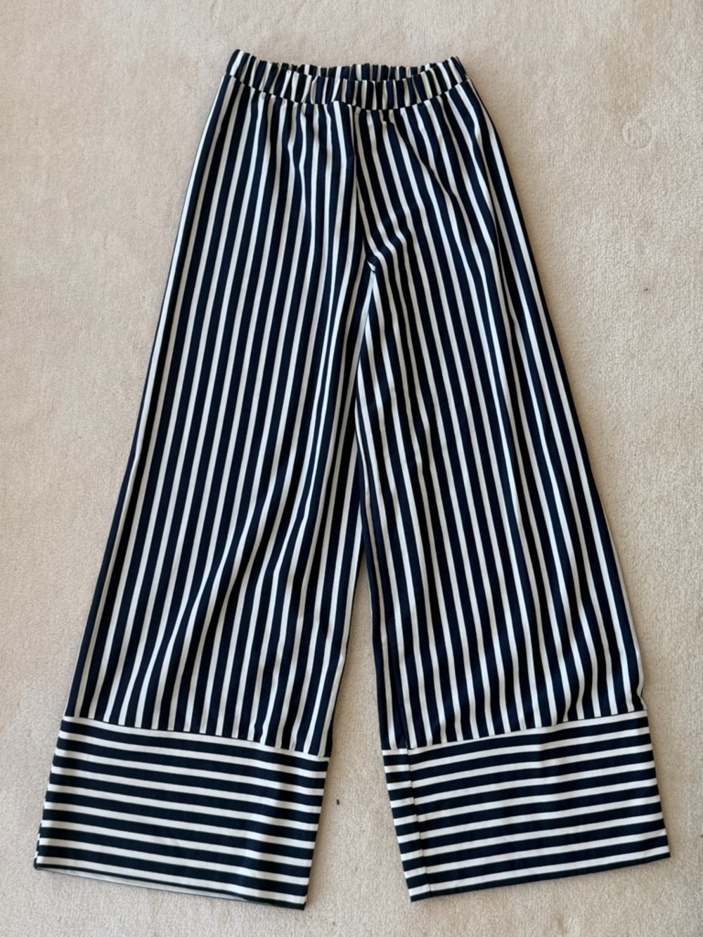 Zara Navy and White Striped Wide-Leg Pants
